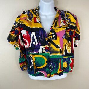 Vintage 80s Gitano Womens Cropped Top Size L Graffiti Print Skater Hipster Indie